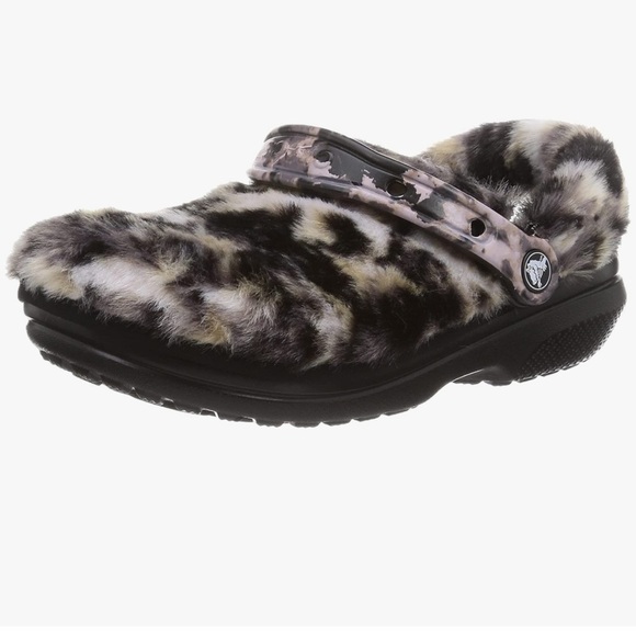 CROCS fur sure fuzzy leopard clogs NEW - Picture 1 of 9